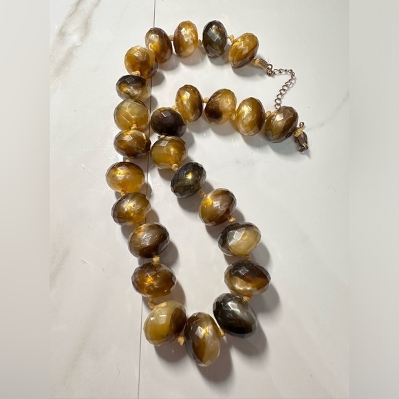 Necklace Hand knotted Faux Acrylic Tigers Eye Facets Choker Chunky Beads 4099 - Picture 4 of 16